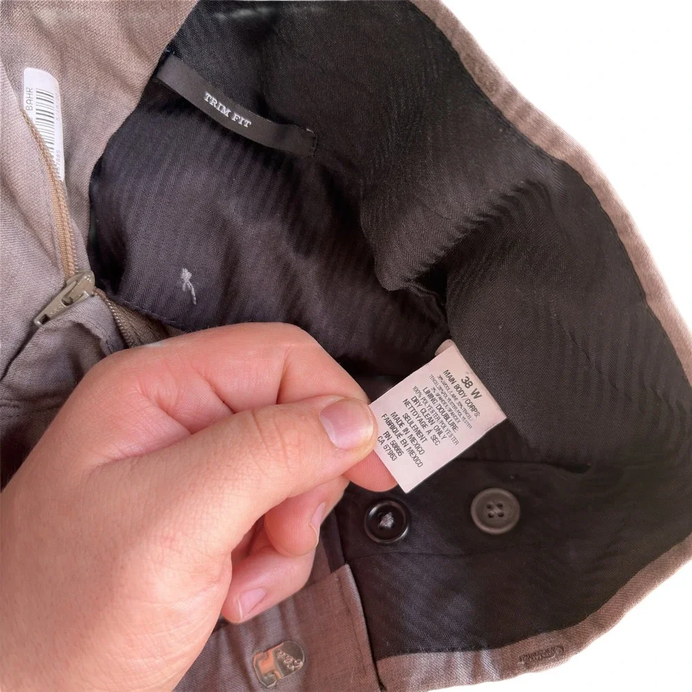 Nordstrom Elite Dress Pants Men 38x26 Grey Beige Flat Front Lightweight Trousers